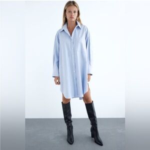 Zara Light Blue Button Down Shirt Dress